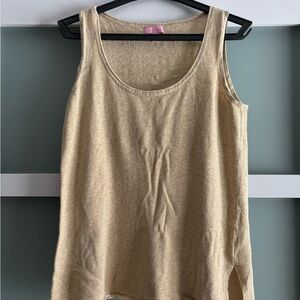 Lilly Pulitzer Elizabella Metallic Knit Tank Top Beige Gold Linen Blend Size M